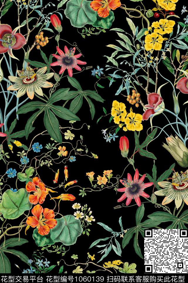 植物女装复古数码印花花型下载（图片编号: 1060139） - 瓦栏（Walan）