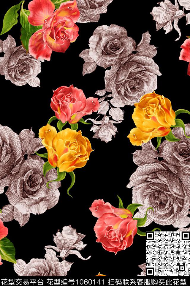 171106-1ok.jpg - 1060141 - 月季花 女装 玫瑰花 - 数码印花花型 － 女装花型设计 － 瓦栏