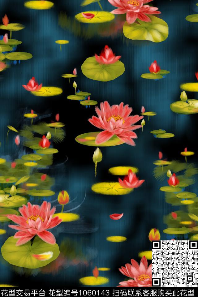 抽象女装荷花数码印花花型下载（图片编号: 1060143） - 瓦栏（Walan）