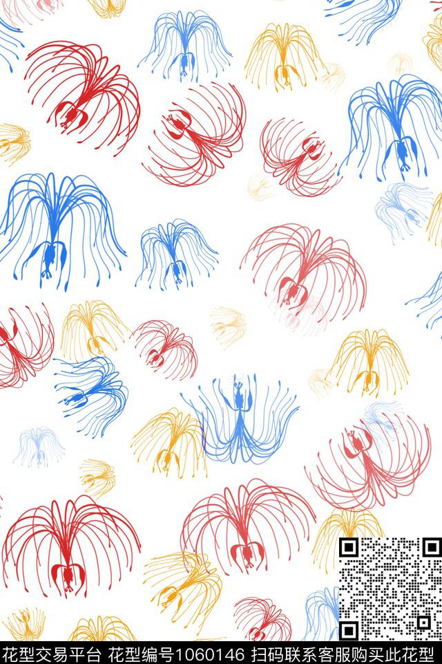 植物抽象女装数码印花花型下载（图片编号: 1060146） - 瓦栏（Walan）