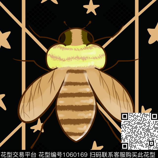 蜜蜂.jpg - 1060169 - 趣味 黑底花卉 - 数码印花花型 － 箱包花型设计 － 瓦栏