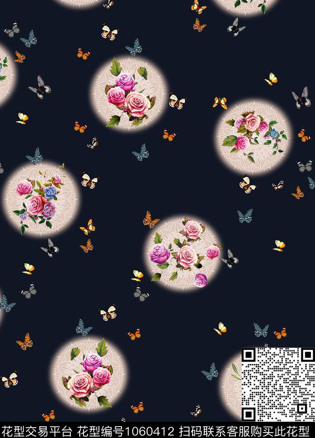 蕾丝花.jpg - 1060412 - 花卉 蝴蝶 网布蕾丝 - 数码印花花型 － 女装花型设计 － 瓦栏