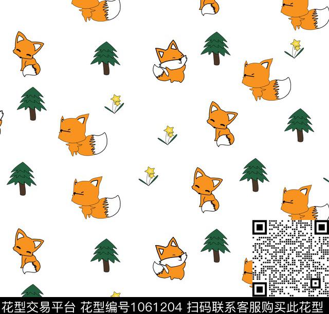 狐狸设计稿.jpg - 1061204 - 卡通动物 可爱 狐狸 - 传统印花花型 － 床品花型设计 － 瓦栏