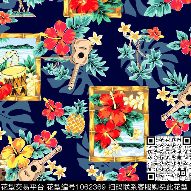 绿植树叶热带水果热带花型传统印花花型下载（图片编号: 1062369） - 瓦栏（Walan）