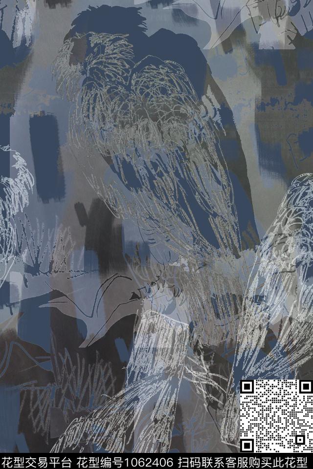 抽象花卉迷彩鸟昆虫图案数码印花花型下载（图片编号: 1062406） - 瓦栏（Walan）