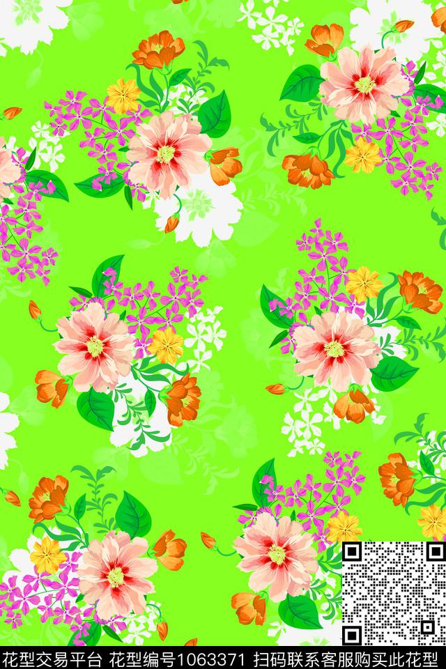 数码花型水彩花卉绿植树叶数码印花花型下载（图片编号: 1063371） - 瓦栏（Walan）