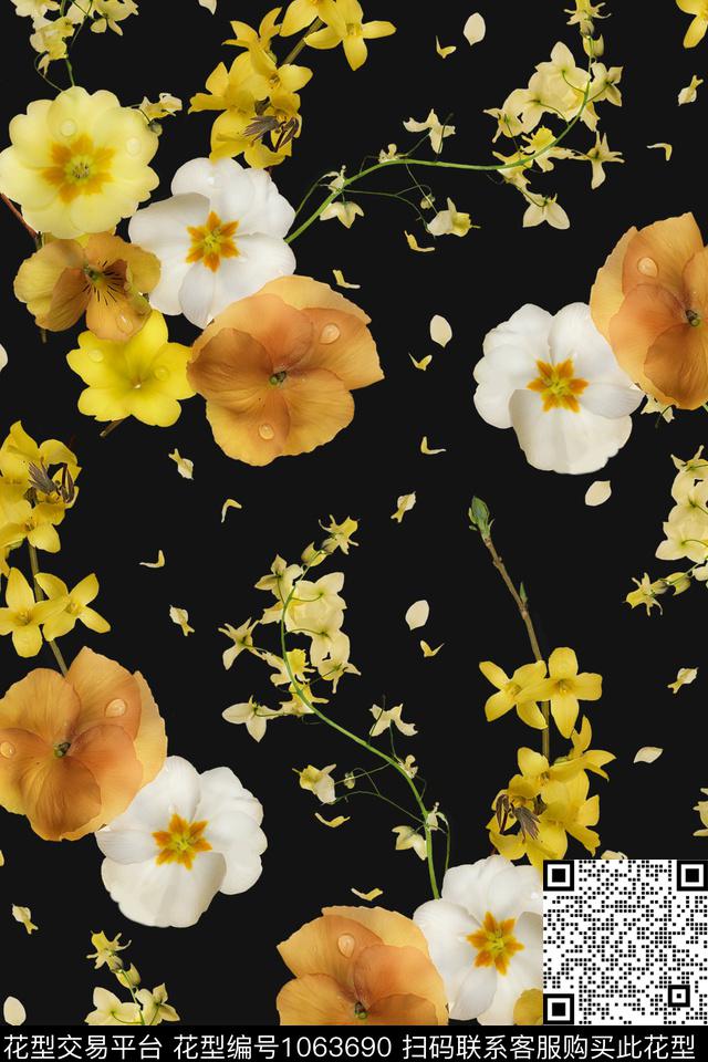 黄色系花.jpg - 1063690 - 数码花型 花卉 大牌风 - 数码印花花型 － 女装花型设计 － 瓦栏
