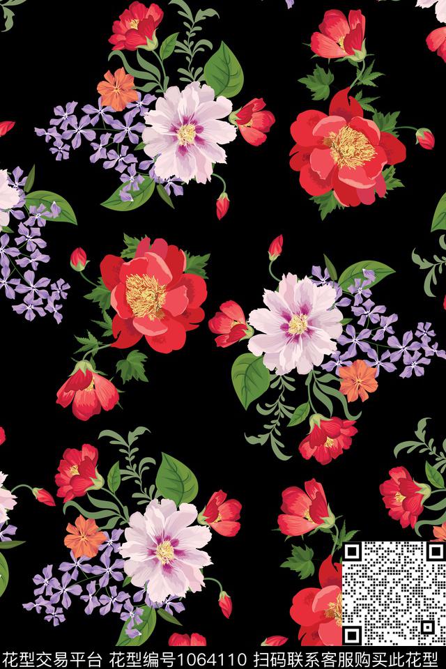 数码花型水彩花卉女装数码印花花型下载（图片编号: 1064110） - 瓦栏（Walan）
