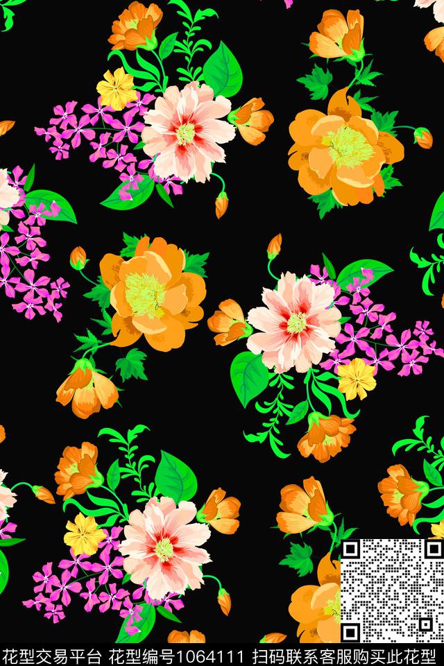 数码花型水彩花卉女装数码印花花型下载（图片编号: 1064111） - 瓦栏（Walan）