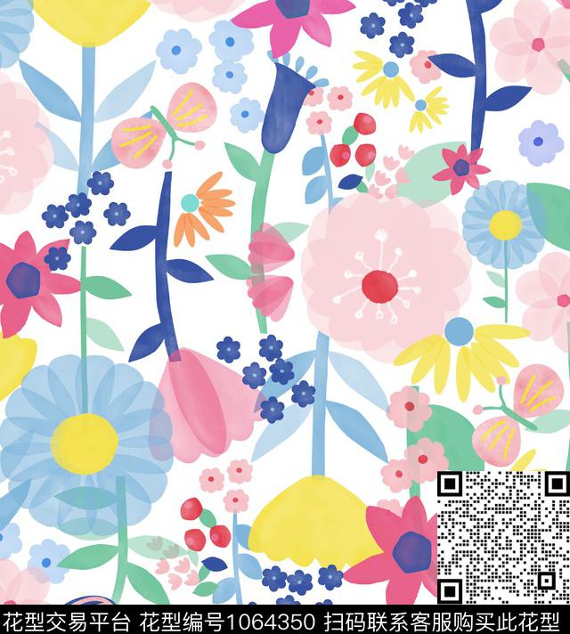 999999999改.jpg - 1064350 - 卡通花 手绘花卉 可爱花朵 - 数码印花花型 － 童装花型设计 － 瓦栏