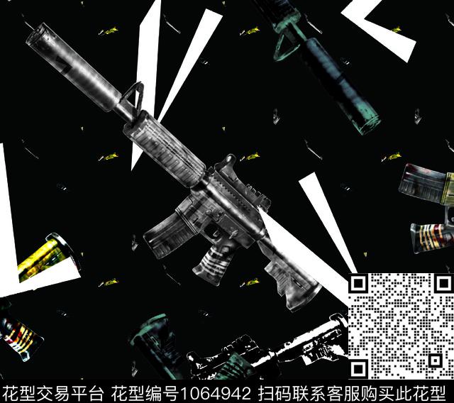 VZ.枪.jpg - 1064942 - 秋冬花型 数码花型 创意 - 数码印花花型 － 男装花型设计 － 瓦栏