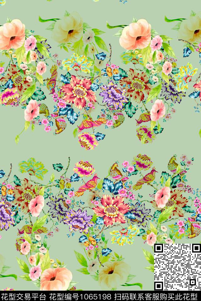 数码花型水彩花卉女装数码印花花型下载（图片编号: 1065198） - 瓦栏（Walan）
