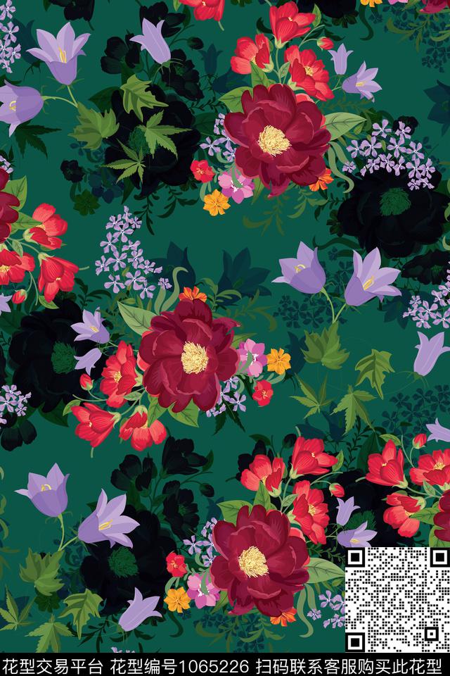 数码花型水彩花卉女装数码印花花型下载（图片编号: 1065226） - 瓦栏（Walan）