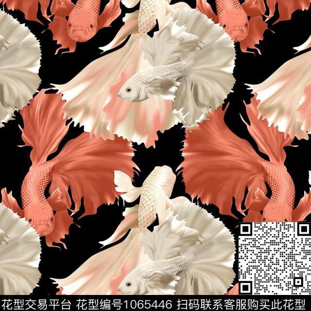 手绘金鱼彩色鱼淡水鱼数码印花花型下载（图片编号: 1065446） - 瓦栏（Walan）