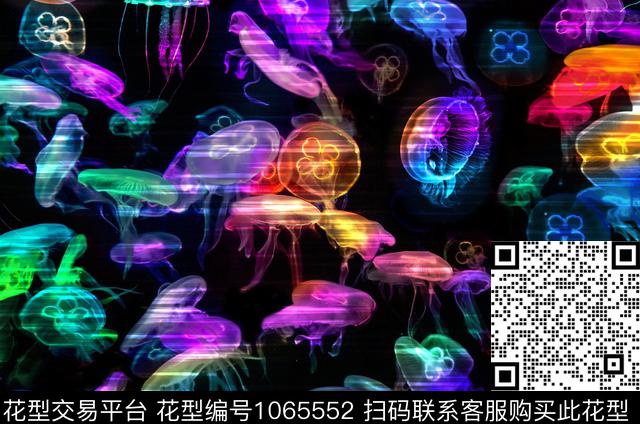 L-78343848.jpg - 1065552 - 霓虹发光 海底水母 泳装图案 - 数码印花花型 － 泳装花型设计 － 瓦栏