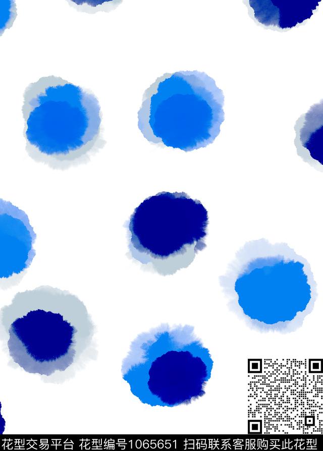 墨点-蓝.jpg - 1065651 - 波点 抽象 水墨风 - 传统印花花型 － 女装花型设计 － 瓦栏