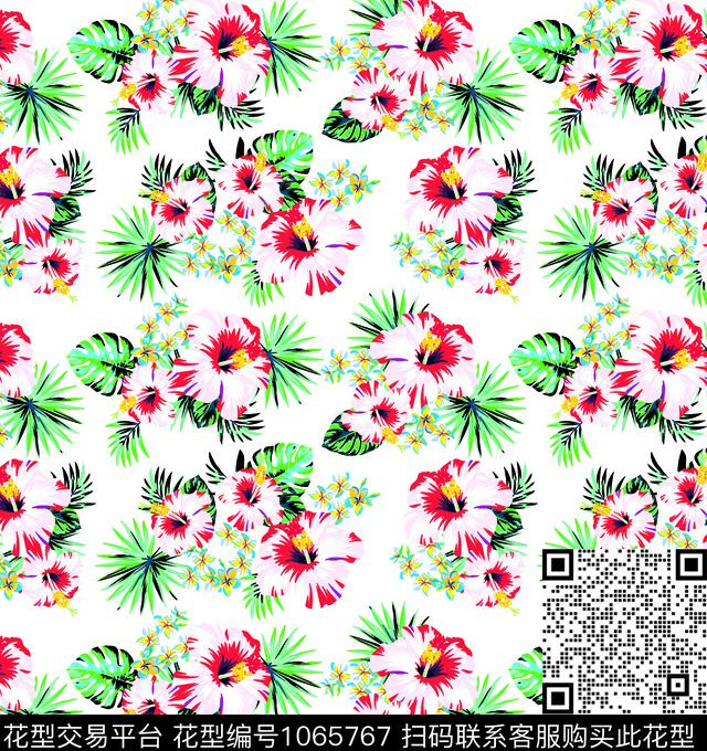 1812-花三角.jpg - 1065767 - 大花 数码花型 植物 - 数码印花花型 － 泳装花型设计 － 瓦栏