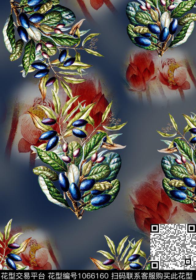 香云纱花卉植物数码印花花型下载（图片编号: 1066160） - 瓦栏（Walan）