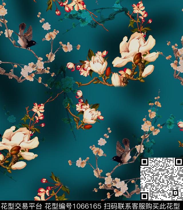 梅花玉兰花香云纱数码印花花型下载（图片编号: 1066165） - 瓦栏（Walan）