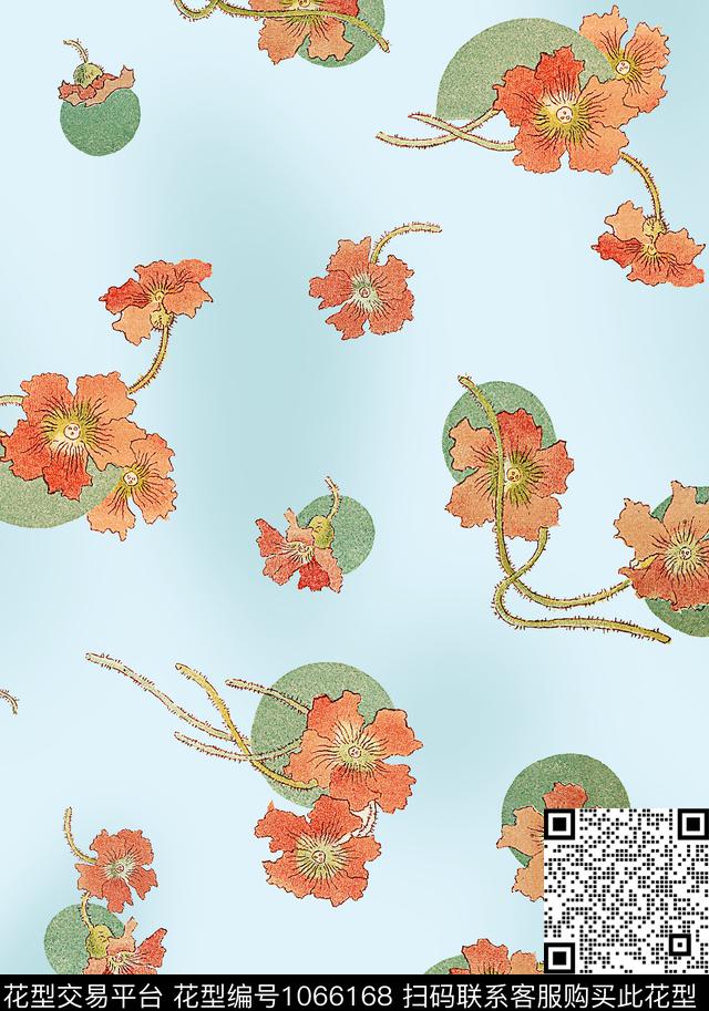 圆形花卉几何数码印花花型下载（图片编号: 1066168） - 瓦栏（Walan）