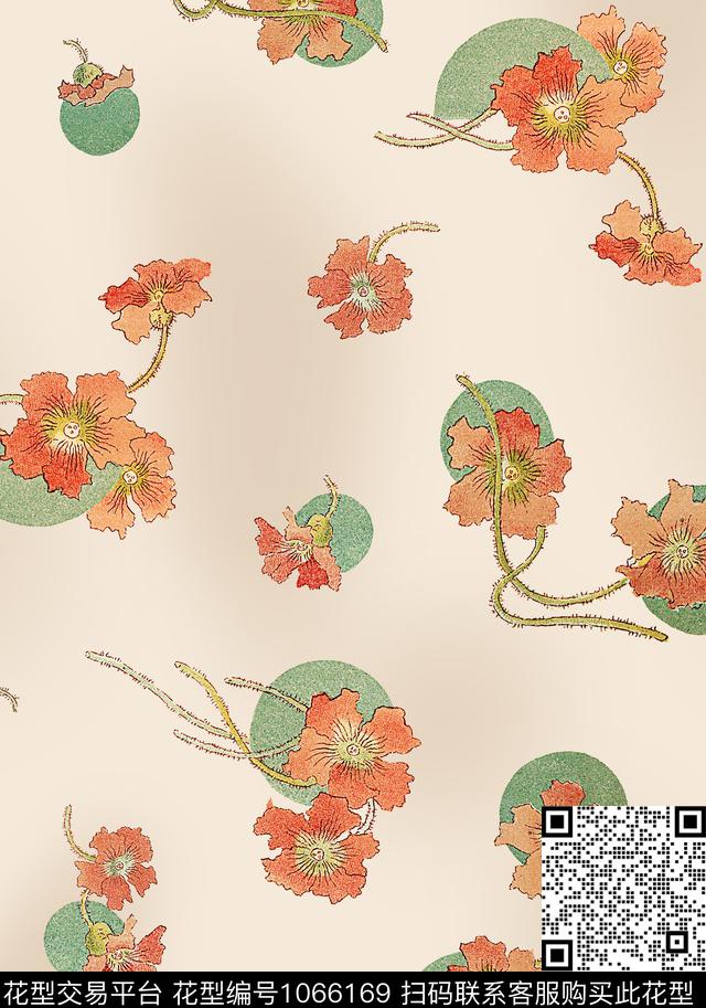 圆形花卉几何数码印花花型下载（图片编号: 1066169） - 瓦栏（Walan）