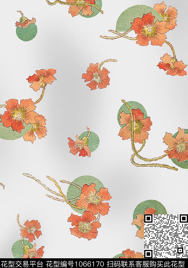 圆形花卉几何数码印花花型下载（图片编号: 1066170） - 瓦栏（Walan）