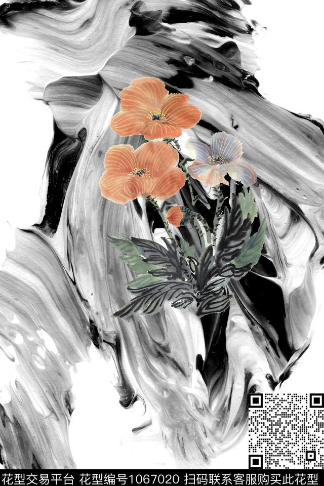 抽象笔触花朵.jpg - 1067020 - 抽象 花卉 笔触 - 数码印花花型 － 女装花型设计 － 瓦栏