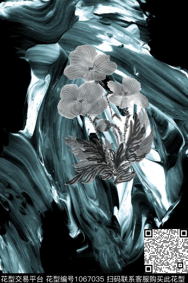 抽象笔触花朵-3.jpg - 1067035 - 抽象 花卉 笔触 - 数码印花花型 － 女装花型设计 － 瓦栏