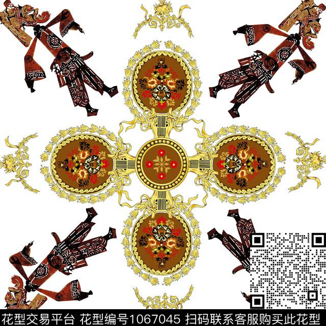 欧式方巾1.jpg - 1067045 - 民族风 皮影 古典花纹 - 数码印花花型 － 方巾花型设计 － 瓦栏