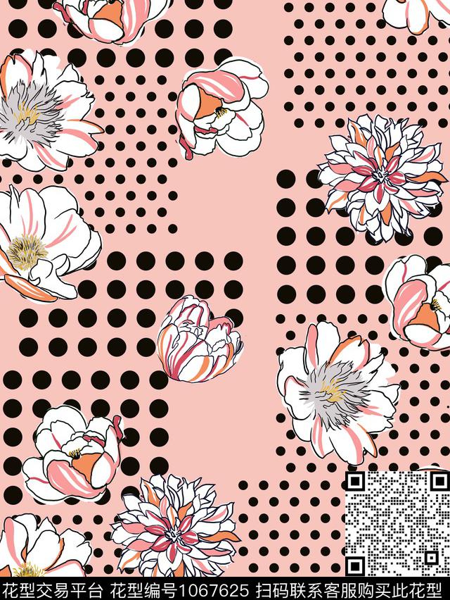 AMFSSD1124-1.jpg - 1067625 - 大花 波点 花卉 - 传统印花花型 － 女装花型设计 － 瓦栏