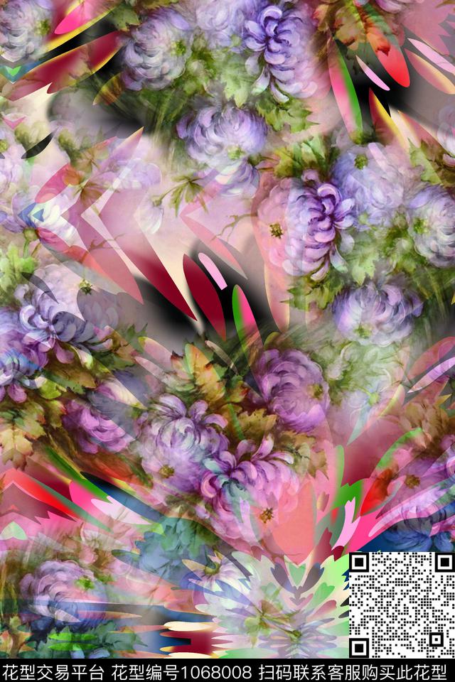 168.jpg - 1068008 - 数码花型 抽象 花卉 - 数码印花花型 － 女装花型设计 － 瓦栏