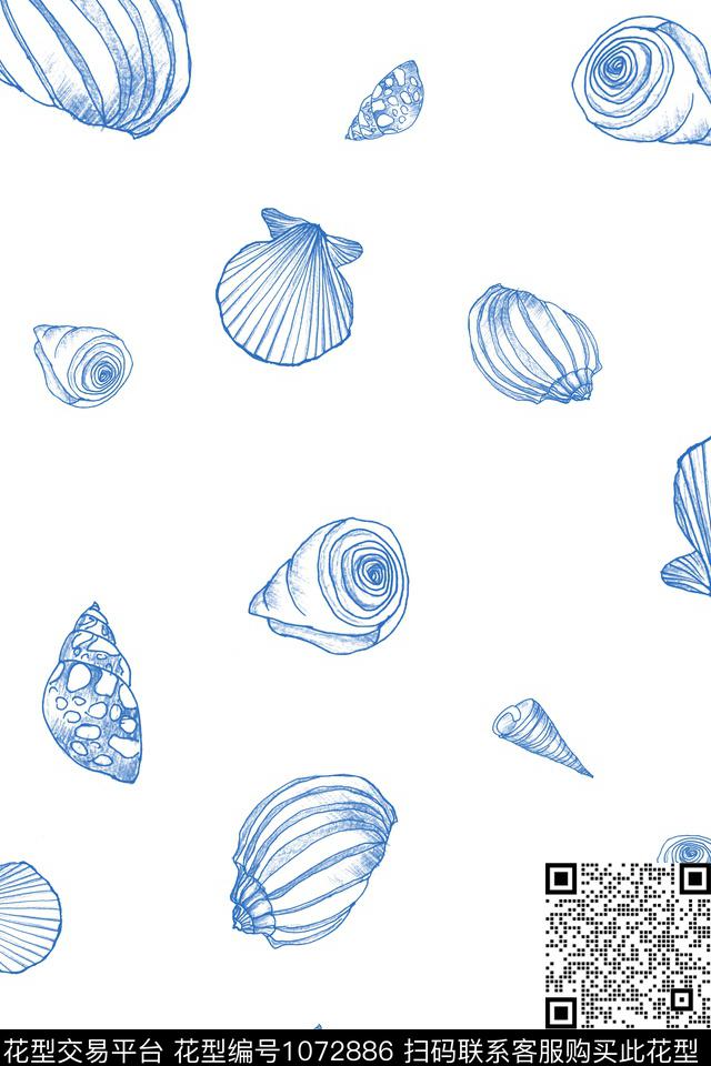 vatblue-2018-01.jpg - 1072886 - 沙滩 笔触 贝壳 - 传统印花花型 － 女装花型设计 － 瓦栏