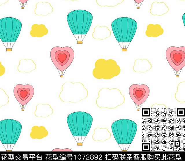 热气球.jpg - 1072892 - 卡通动物 爱心 气球 - 传统印花花型 － 床品花型设计 － 瓦栏