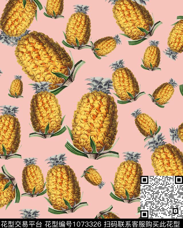 女装菠萝植物数码印花花型下载（图片编号: 1073326） - 瓦栏（Walan）