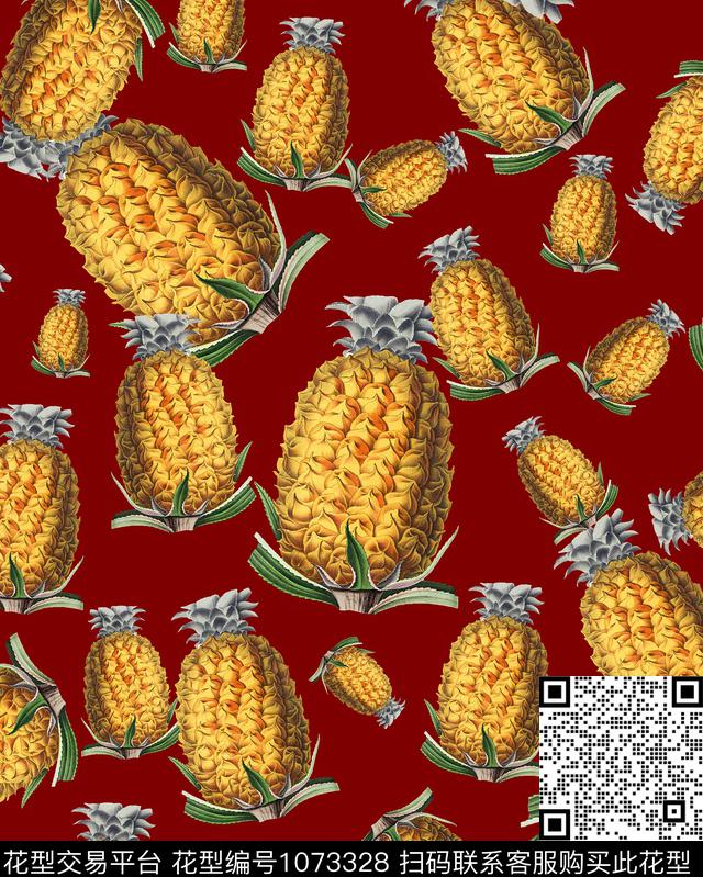 女装菠萝植物数码印花花型下载（图片编号: 1073328） - 瓦栏（Walan）