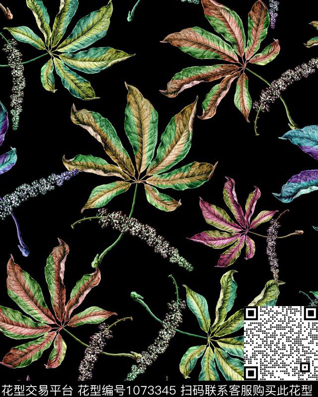 花卉女装植物数码印花花型下载（图片编号: 1073345） - 瓦栏（Walan）