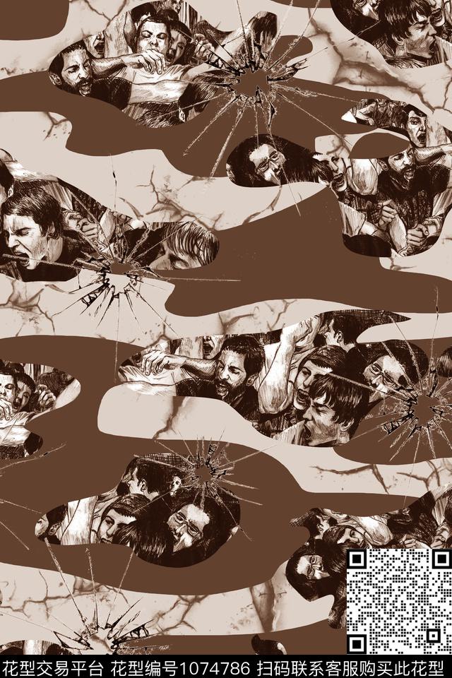 男装插画迷彩数码印花花型下载（图片编号: 1074786） - 瓦栏（Walan）