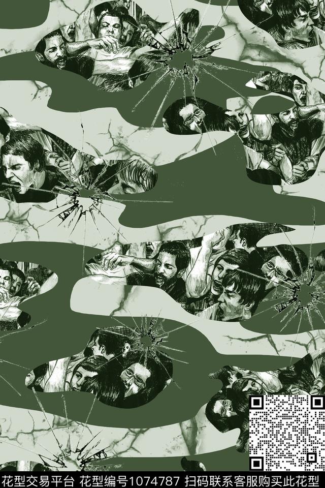 男装插画迷彩数码印花花型下载（图片编号: 1074787） - 瓦栏（Walan）