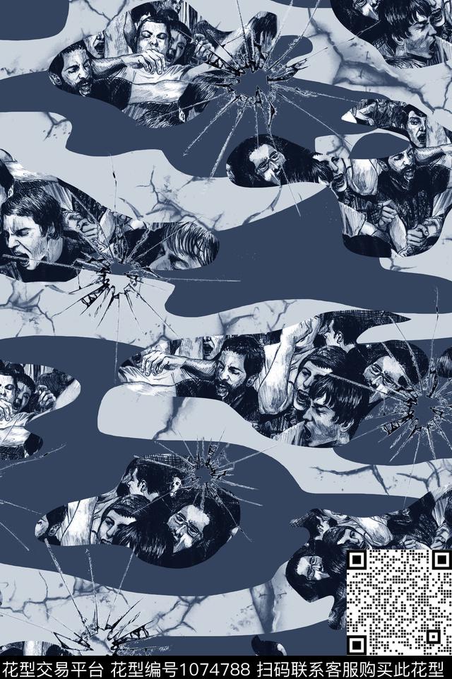 男装插画迷彩数码印花花型下载（图片编号: 1074788） - 瓦栏（Walan）