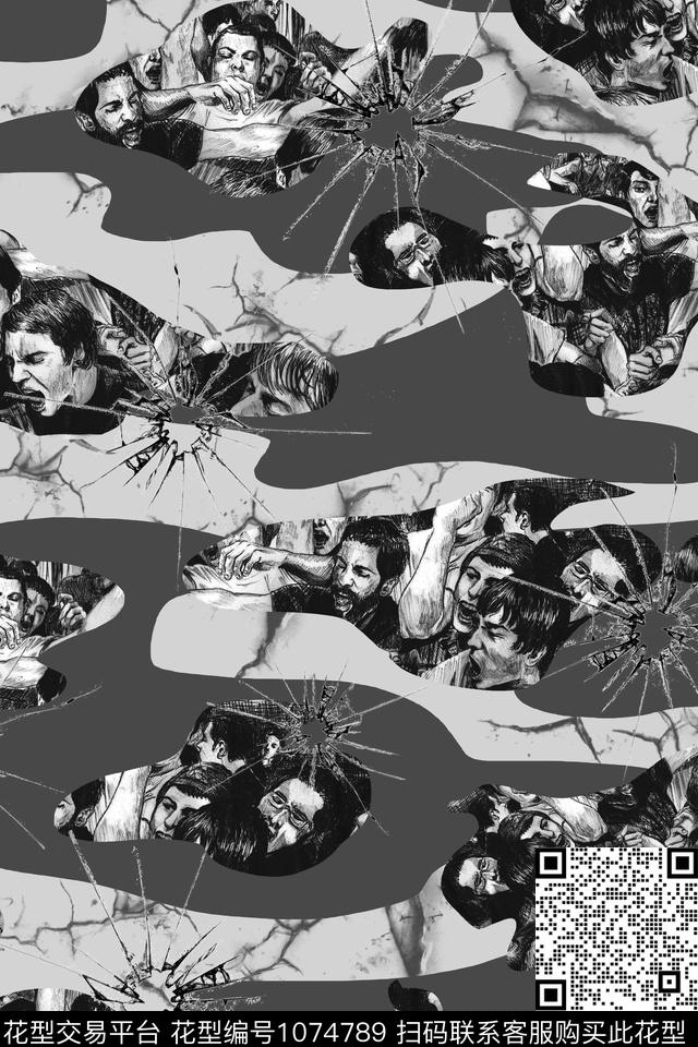 男装插画迷彩数码印花花型下载（图片编号: 1074789） - 瓦栏（Walan）