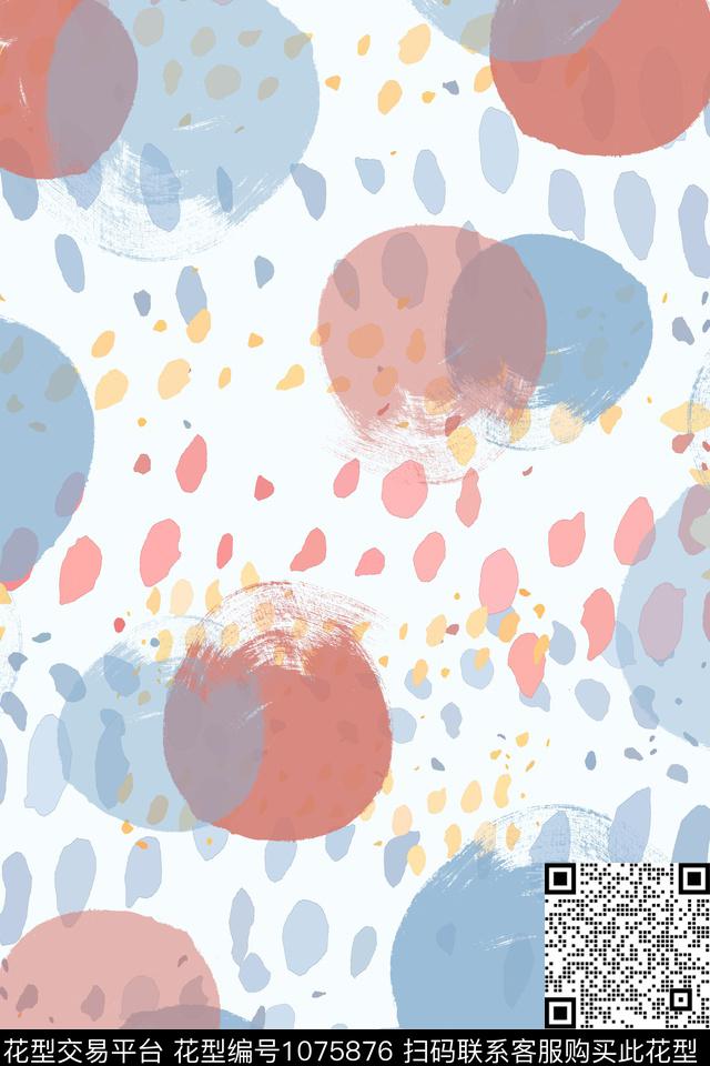 热带海滨度假圆圈与波点雨滴数码印花花型下载（图片编号: 1075876） - 瓦栏（Walan）