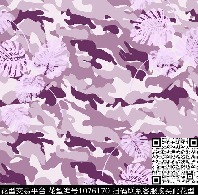 迷彩叶子-.jpg - 1076170 - 植物 大牌风 混合拼接 - 传统印花花型 － 女装花型设计 － 瓦栏