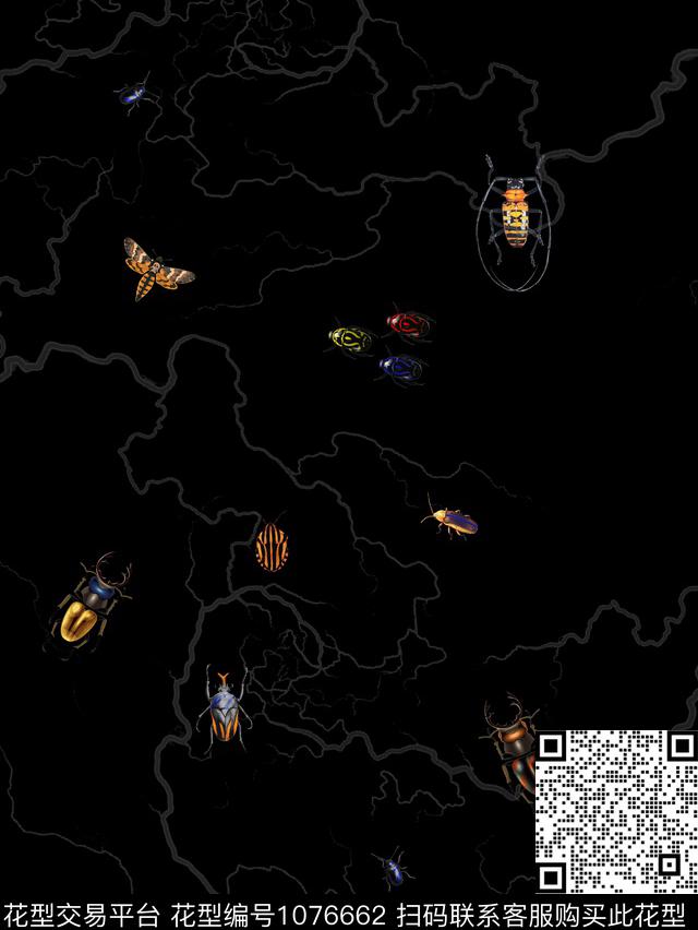 艺术创意昆虫数码印花花型下载（图片编号: 1076662） - 瓦栏（Walan）