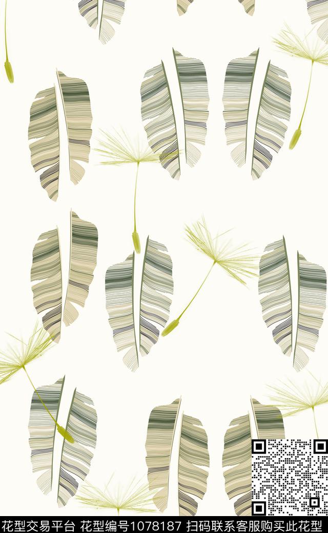 叶子--.jpg - 1078187 - 蒲公英 花卉 绿植树叶 - 传统印花花型 － 女装花型设计 － 瓦栏