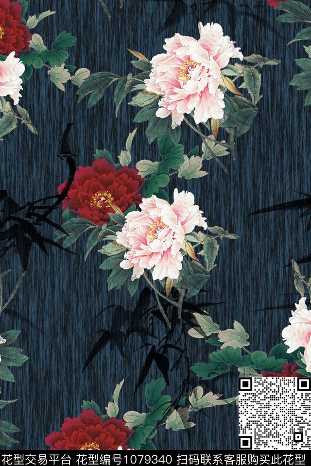 民族风牡丹旗袍数码印花花型下载（图片编号: 1079340） - 瓦栏（Walan）