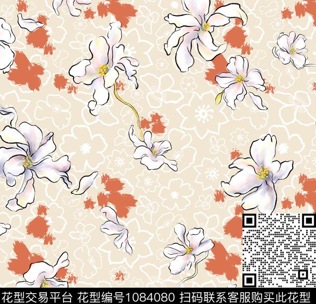 水彩花卉小碎花百合数码印花花型下载（图片编号: 1084080） - 瓦栏（Walan）