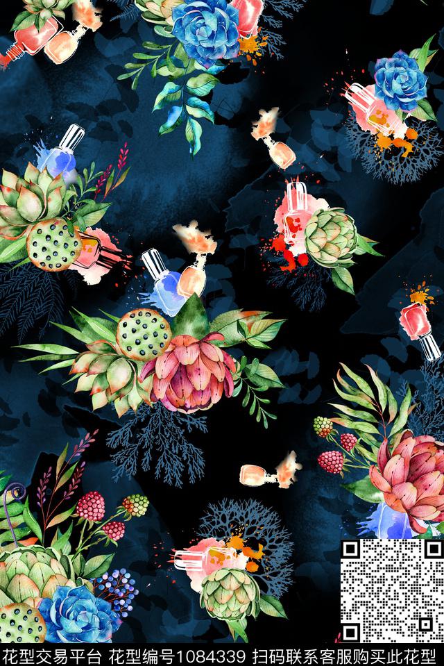 多肉水彩花卉手绘花卉数码印花花型下载（图片编号: 1084339） - 瓦栏（Walan）