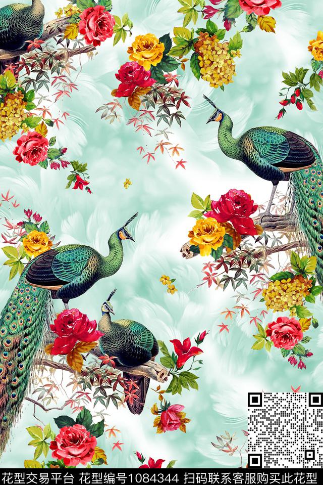 1709221111.jpg - 1084344 - 动物花卉 枫叶 玫瑰花 - 数码印花花型 － 女装花型设计 － 瓦栏