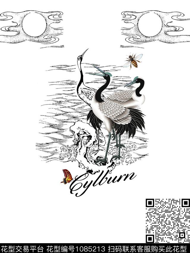 创意艺术仙鹤数码印花花型下载（图片编号: 1085213） - 瓦栏（Walan）