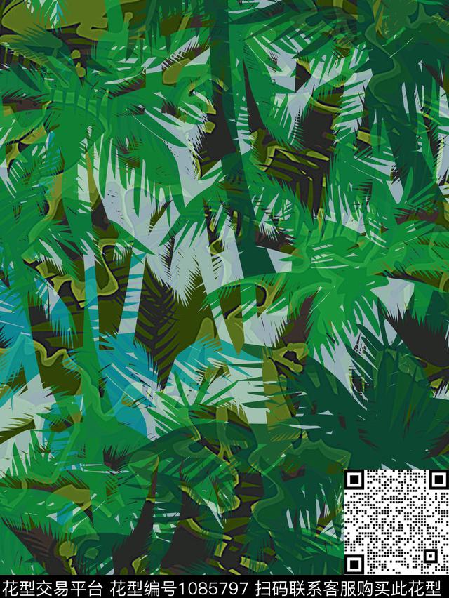 迷彩.jpg - 1085797 - 抽象男装 肌理 绿植树叶 - 数码印花花型 － 男装花型设计 － 瓦栏